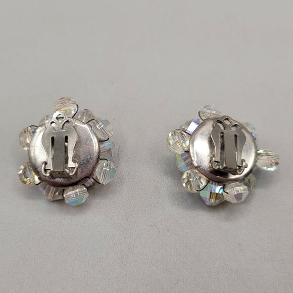 Vintage Clip On Earrings Aurora Borealis Bi-Cone Beads Lightweight Shimmery - Picture 2 of 4